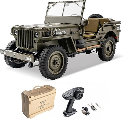 Rochobby FMS 1/12 1941 MB Scaler RC Jeep 4x4 Hobby Grade RTR RC Car Mini RC Rock Crawler Army Military 2.4Ghz RC Truck with LED Lights Battery and USB Charger for Adults