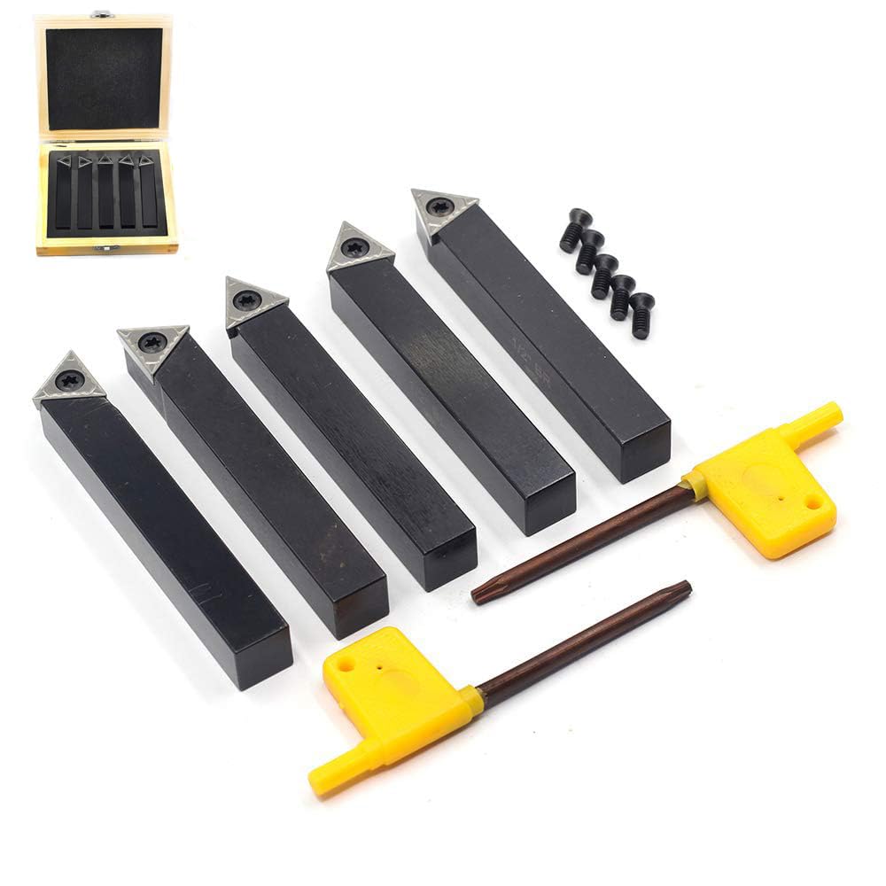 OSCARBIDE 1/2" Mini Lathe Indexable Carbide Turning Tool Holder 5 Pieces/Set,Metal Lathe Cutting Tools with Carbide Inserts TCMT16T304