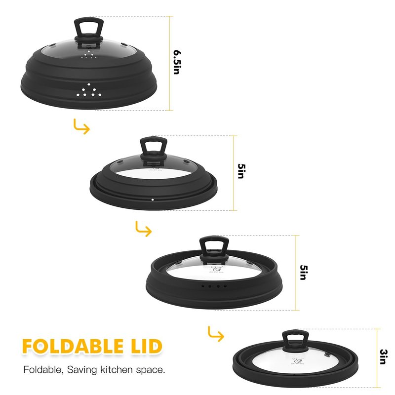 Microwave Splatter Cover Vented Glass Splatter Guard Lid with Collapsible Silicone for Food as Pot Cover Plate 10.8 inch for 6 7 8 9 10 inch Plate Bowl