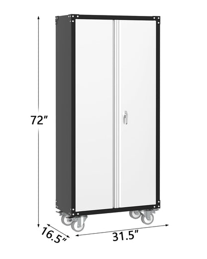 IDEALHOUSE Rolling Tool Cabinet with Lock, 72" Heavy Duty Steel Garage Storage, 4 Adjustable Shelves, Pegboard, Mobile Organizer for Tools, Workshop, Home, Industrial Steel Storage Cabinet On Wheels