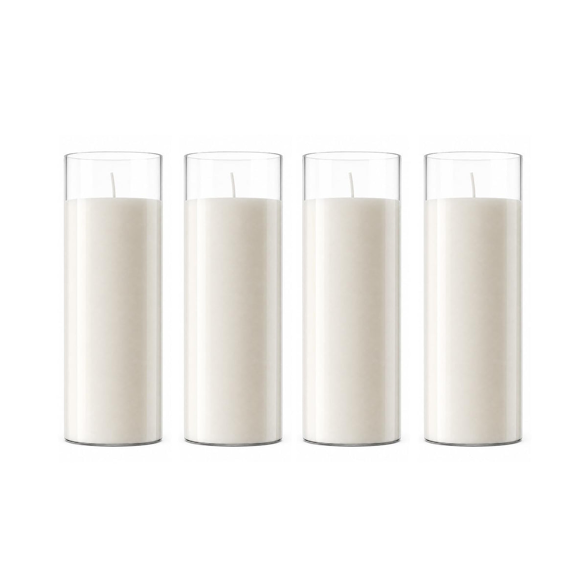 chaoxinge 2.24x7 inch 7 Day White Pillar Candles in Glass Set of 4 Up to 120Hour Burn time, Unscented Prayer, Religious Candles for Memorials, Vigil, and Emergency