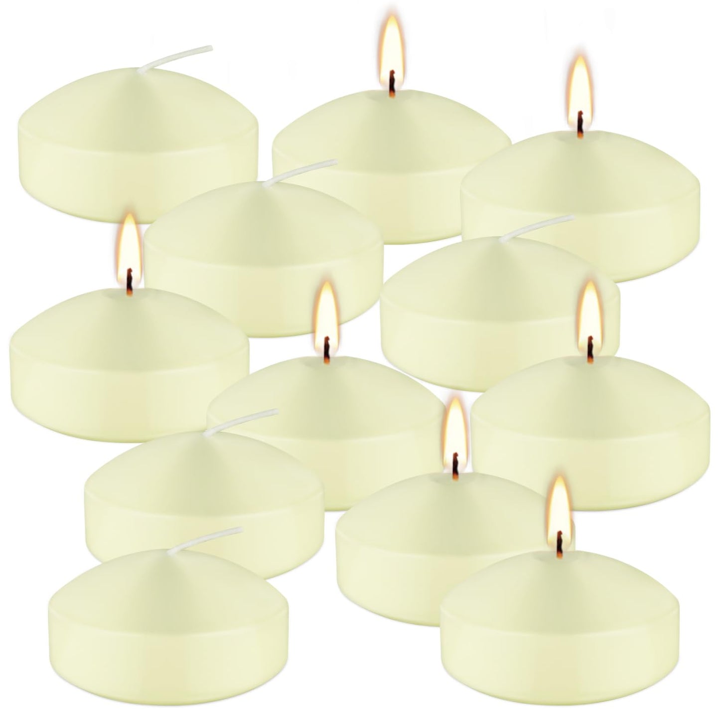 12 Pcs 3 - inch Floating Candles, Smokeless and Odourless, Burns for 8-10 Hours, Ivory, Suitable for Festivals, Weddings, Holidays, Home Decoration.