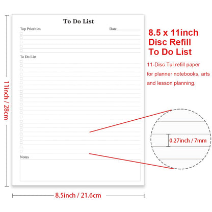 (2-Pack) Letter Size TUL Discbound To Do List Refills, 11 Disc Daily Planner Insert, 200Sheets / 400Pages To Do Paper, 100gsm White Paper, 8.5'' x 11''