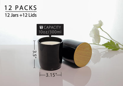 Aroparc Candle Jars for Candle Making 10oz U Shape Base Tumbler Jars for DIY, Bulk Vessel - 12 Containers +12 Metal Lids - Black