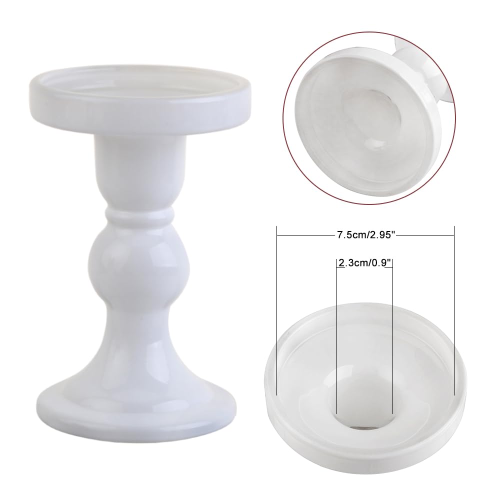 BTGLLAS 3-Piece Set of White Glass Candlestick, Crystal Candlestick Holder Holder and Conical Candle, Christmas Candle Holder Decoration, Family Living Room Wedding Candle Holder (white1set)