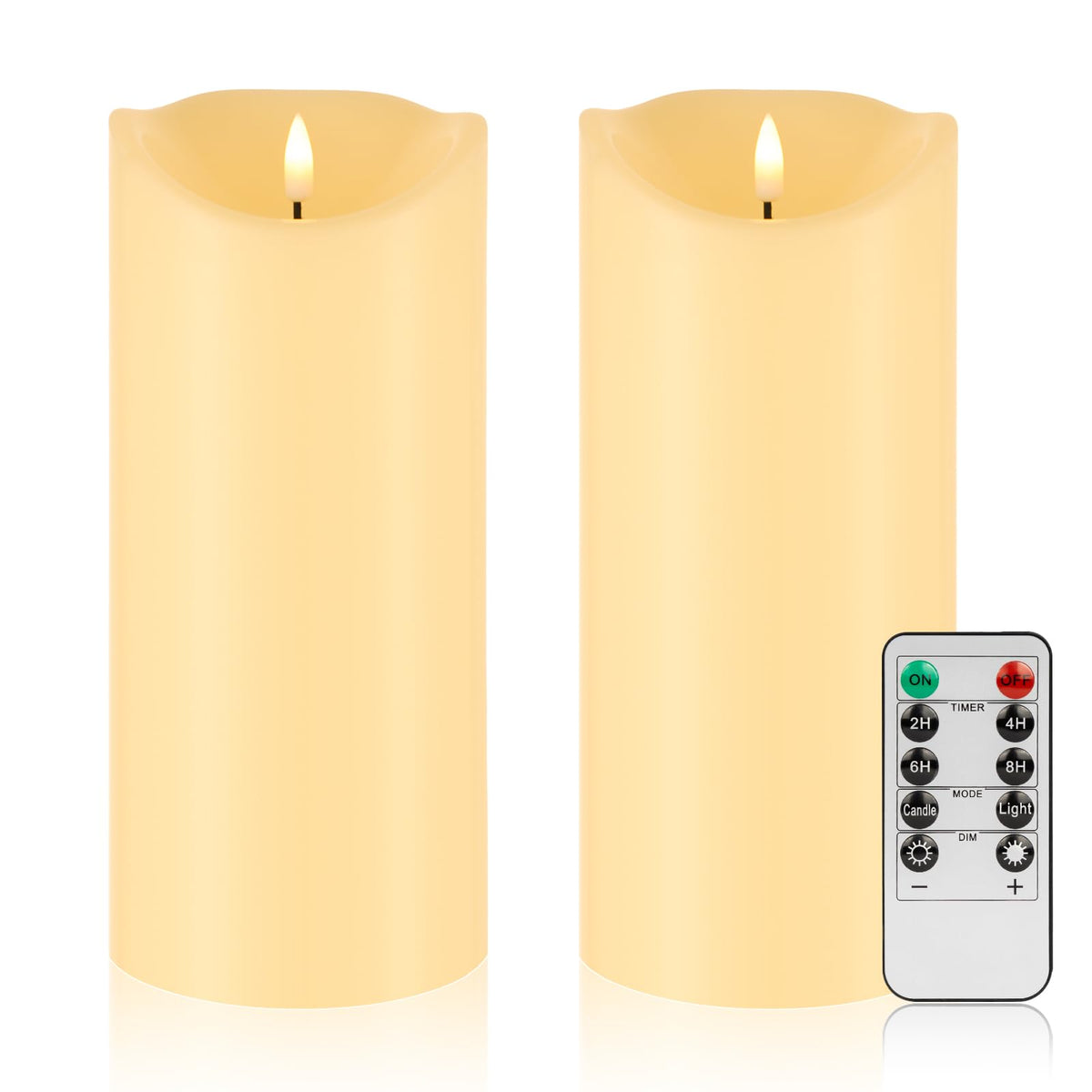Mingfuxin Outdoor Flameless Candles with Remote - 9“×4” Large Waterproof Battery Operated Candles with Timer, Flickering LED Pillar Candle for Indoor Outdoor Larterns, Porch, Long Lasting, Set of 2
