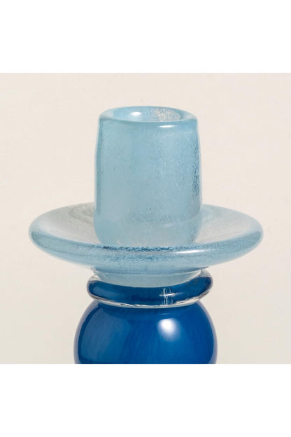 Glass Candlestick Holder 10.5x10.5x24 Cm Blue & Navy - Single Decorative Piece - 142335
