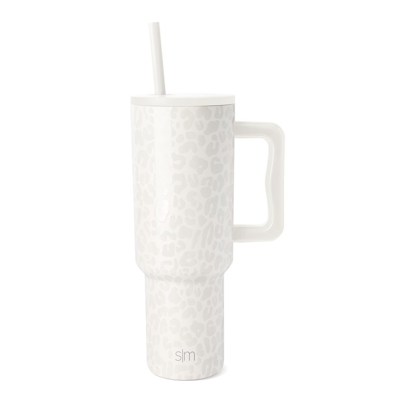 Simple Modern 40 oz Trek Tumbler with Handle and Straw Lid | Cup Holder Friendly Insulated Stainless Steel Travel Mug | Cream Leopard