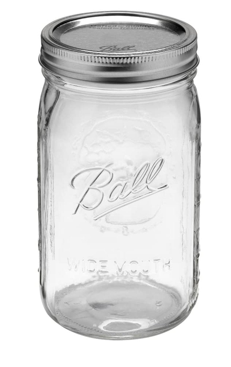 Ball Wide Mouth Clear Glass Canning Quart 32 Oz Mason Jars with Lids, 12 Pack