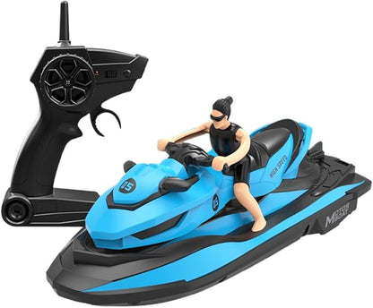 Miracland Remote Control Jet Ski with Driver - High Speed 2.4GHz RC Motorboat Water Toy - Dual Propellers - 2 Speed Levels - 50 Meters Control Range (Blue)