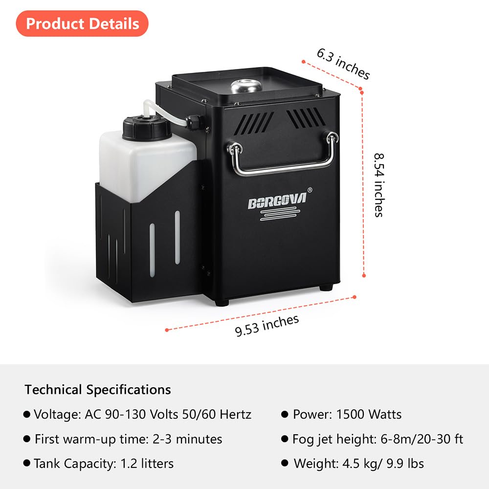 BORGOVA Vertical Fog Machine 1500W, DMX & Remote Control, 30ft Smoke Range, Timer - Stage DJ Halloween Party Effects (BF-06)