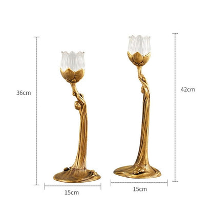 LIBANGRONG-888 Candle Sconces Brass Glass Candlestick High-end Ornaments Home Atmosphere Light Luxury Decorative Candle Holder Candle Stand/Display Candelabra(Large)