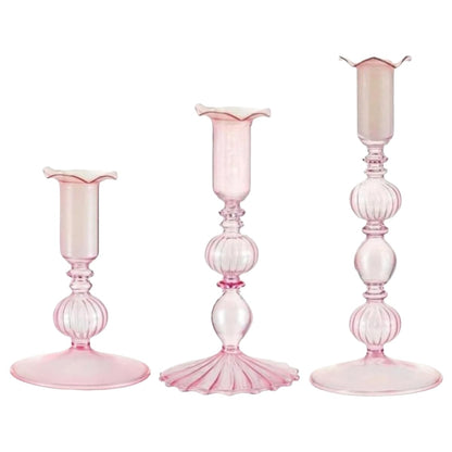 Mineaud 3Pcs Glass Candlestick Holders Glass Taper Candle Holders Groovy Wavy Elegant Candle Stick for Home Party Decoration,StyleB-Pink