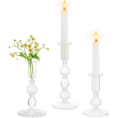 Mineaud 3Pcs Glass Candlestick Holders Glass Taper Candle Holders Groovy Wavy Elegant Candle Stick for Home Party Decoration,StyleB-Clear