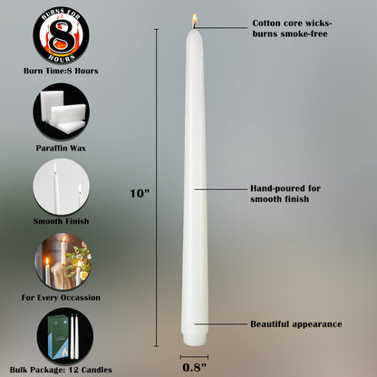 20 Pcs White Taper Candles for Home Decoration, 10×7/8 Inch Thin Candlesticks, Great for Wedding Dinner Party and Emergency