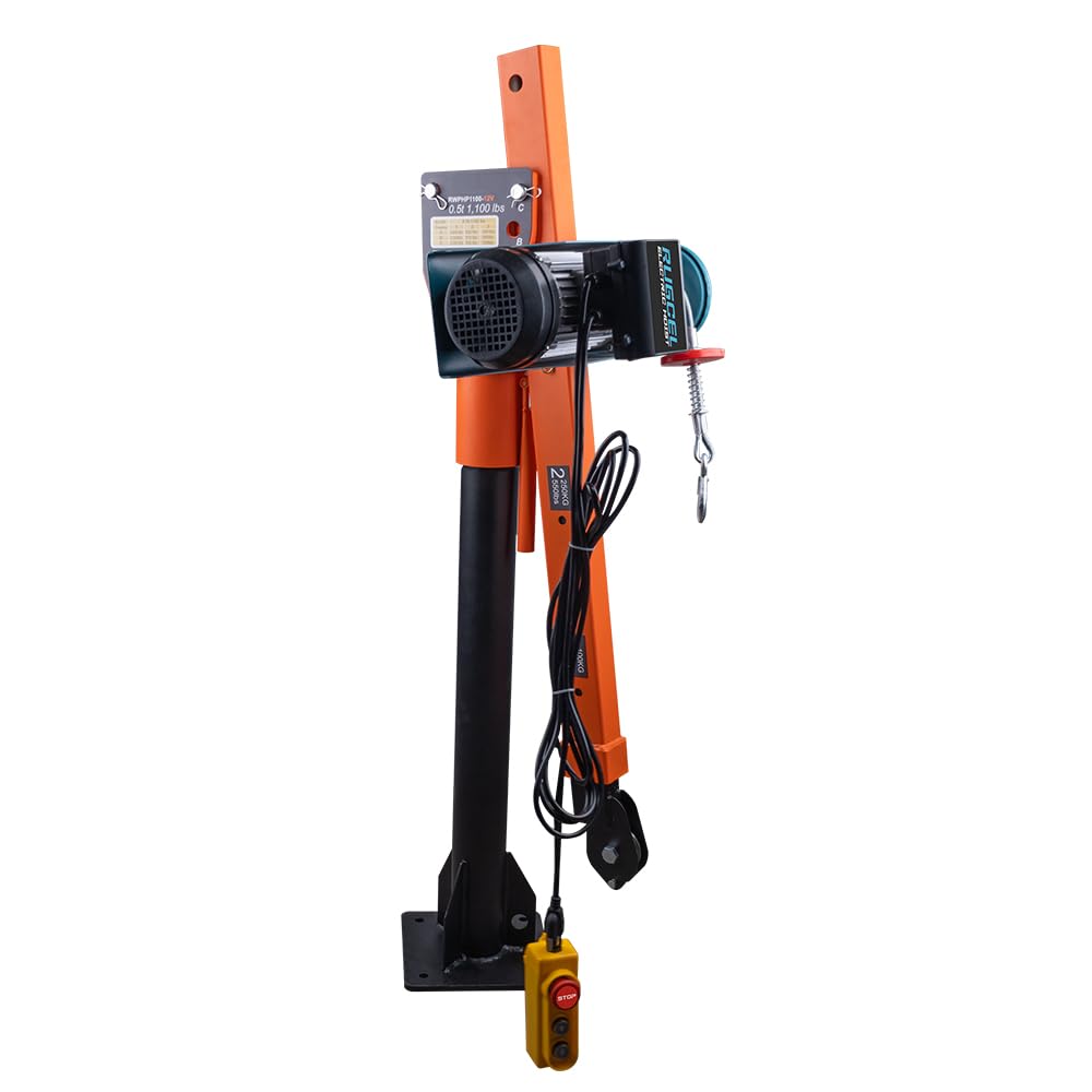 GRIPWAY new Folding Dismountable Household Jib Crane Truck - 1100lb Capacity 110V Electric Hoist, 880lb Pulling Force for Factories, Warehouses, Construction & Building，Orange