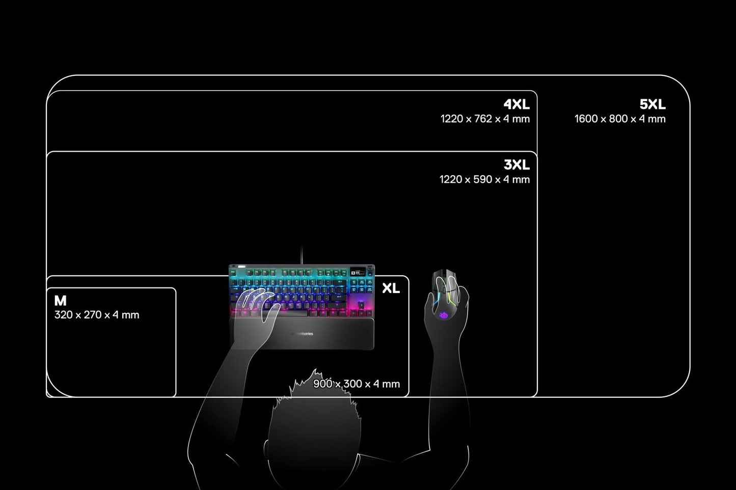 SteelSeries Gaming Mouse Pad 2 Zone RGB Illumination 9cm x 30cm x 0.4cm QcK Prism Cloth XL Black