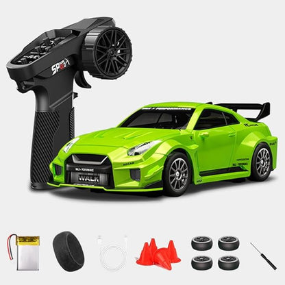 1:43 RC Drift Car D43-02 - 2.4G Full Proportional 4WD Alloy 20KM/H High Speed RC Racing Car with Gyro Silent Bearings Adjustable Speed &amp Lighting(Q3/Apple Green/D43-02)