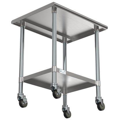 KoolMore Commercial 24x30'' Stainless Steel Work Table with Wheels for Restaurant or Home Use, Under Storage Shelf Food, Tools, Equipment, & Hardware, Heavy Duty Metal Workspace (CT2430-18C), Silver