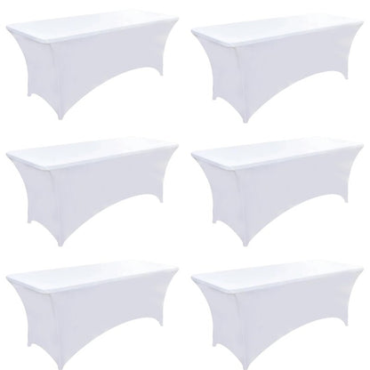 ZarzaaSik 6-Pack 8ft White Spandex Table Covers for Rectangle Folding Tables - Washable Elastic Tablecloth - Ultimate Fitted Table Protector for Birthday Parties, Trade Shows, Banquet