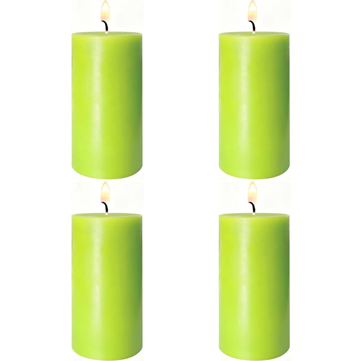 4 Pack Apple Green Pillar Candles, 2x4 Inch, Long-Lasting, Dripless and Smokeless Unscented Candles, Ideal for Home Décor, Parties Weddings and Relaxation