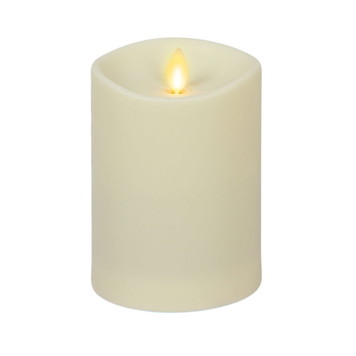 Luminara Outdoor Flameless LED Ivory Candle Melted Edge 3.75" x 5" Real Moving Flame Battery Operated Timer Plastic Weather-Resistant