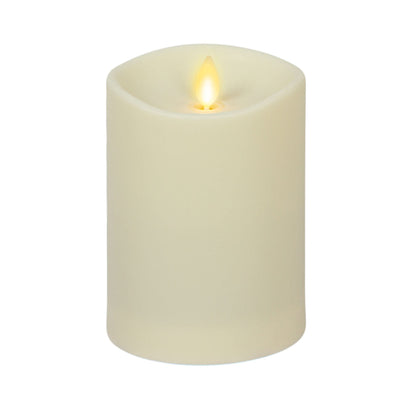 Luminara Outdoor Flameless LED Ivory Candle Melted Edge 3.75" x 5" Real Moving Flame Battery Operated Timer Plastic Weather-Resistant