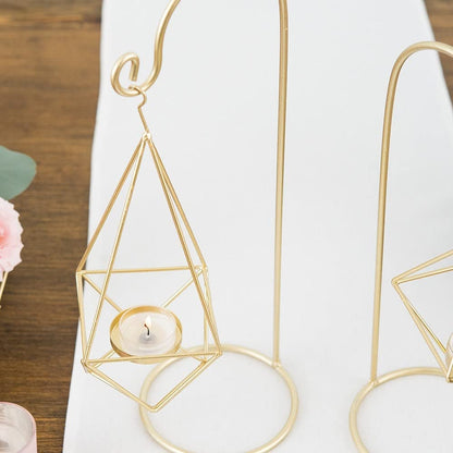 WEDDINGSTAR Large Gold Geometric Hanging Tealight Holder Set of 2