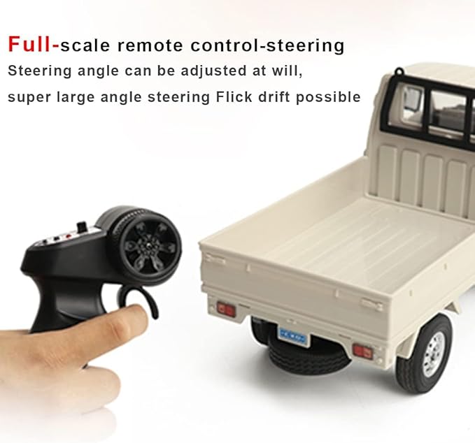 WPL D12 Mini RC Truck for Adults 1/16 Scale 20km/h 2.4G 4CH Remote Control Crawler High-Speed Climbing Truck with LED Lights Cargo Drift Car - RTR / 2 Batteries