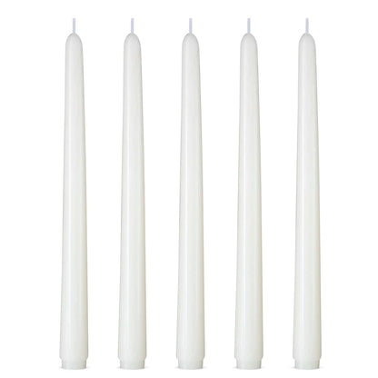 Set of 5 White Taper Candles, Dripless Unscented 10 Inch Tall Skinny Wax Candlesticks for Home Wedding Party Table Decor, 8 Hour Burn Time