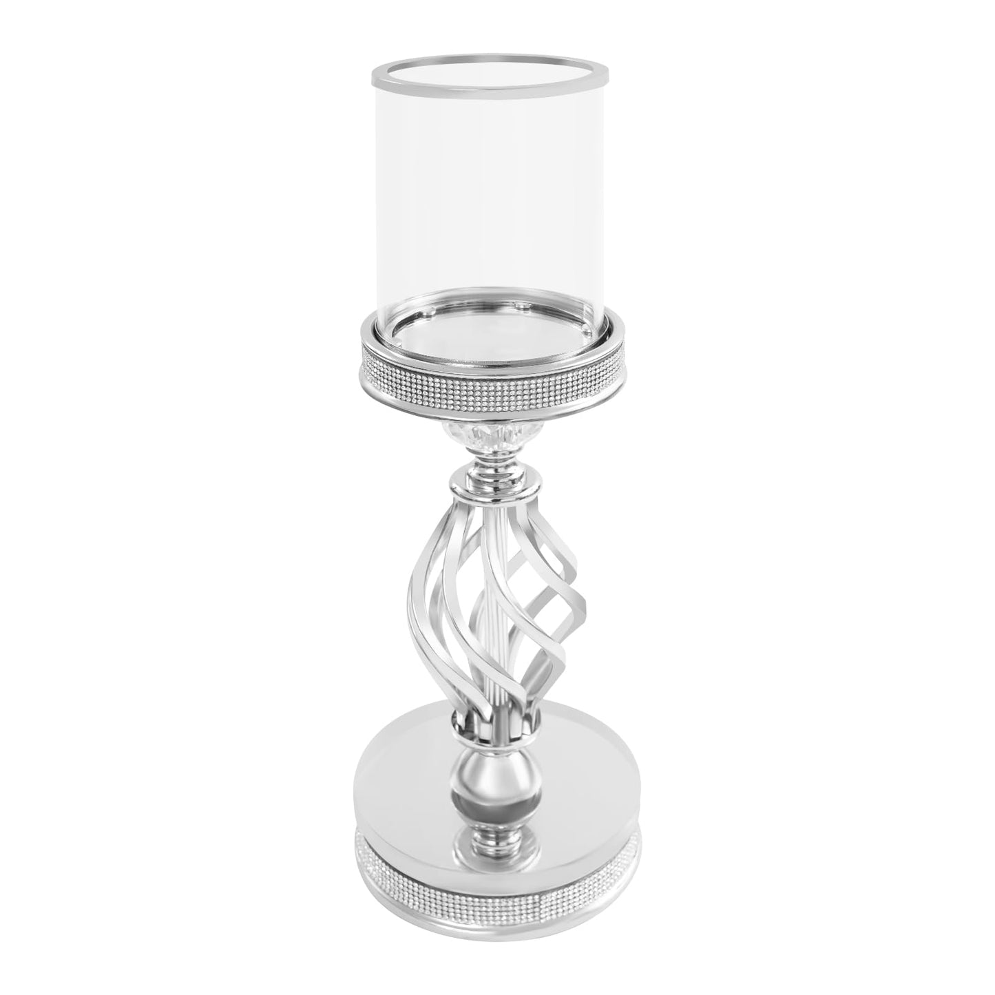 Candle Holder, Crystal Candlesticks Holder Set, Tabletop Pillar Candle Holders for Wedding, Parties, Events, Chirstmas, Home Decor, Table Centerpieces (Silver 01, L)