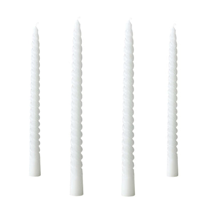 4 Pack 10Inch Spiral Taper Candles for Wedding,Birthday Party,Christmas and Spring Home Decoration, Kitchen Twisted Candlesticks for Dinner Halloween,Thanksgivingg (4, White, 10 in)