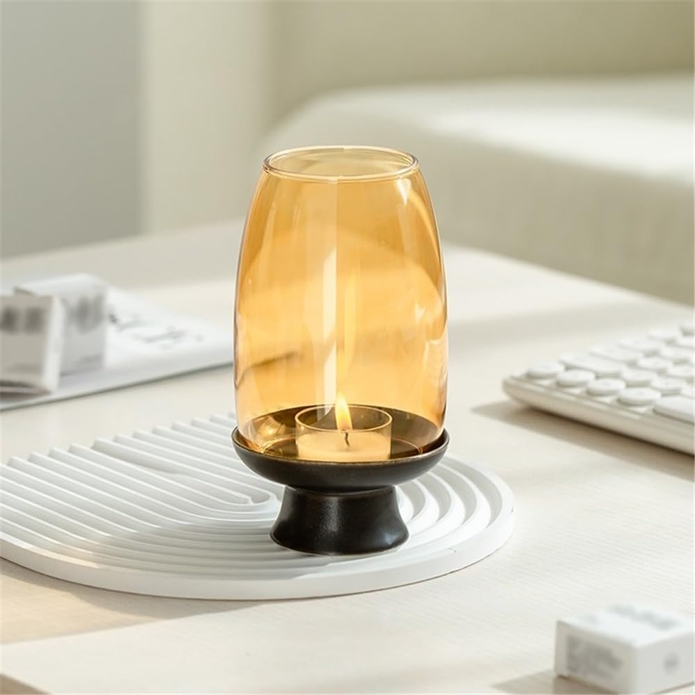 Candlestick Holders Ceramic Candlestick with Glass Lampshade Household Aromatherapy Candle Holder Tea Room Decoration Candle Holders