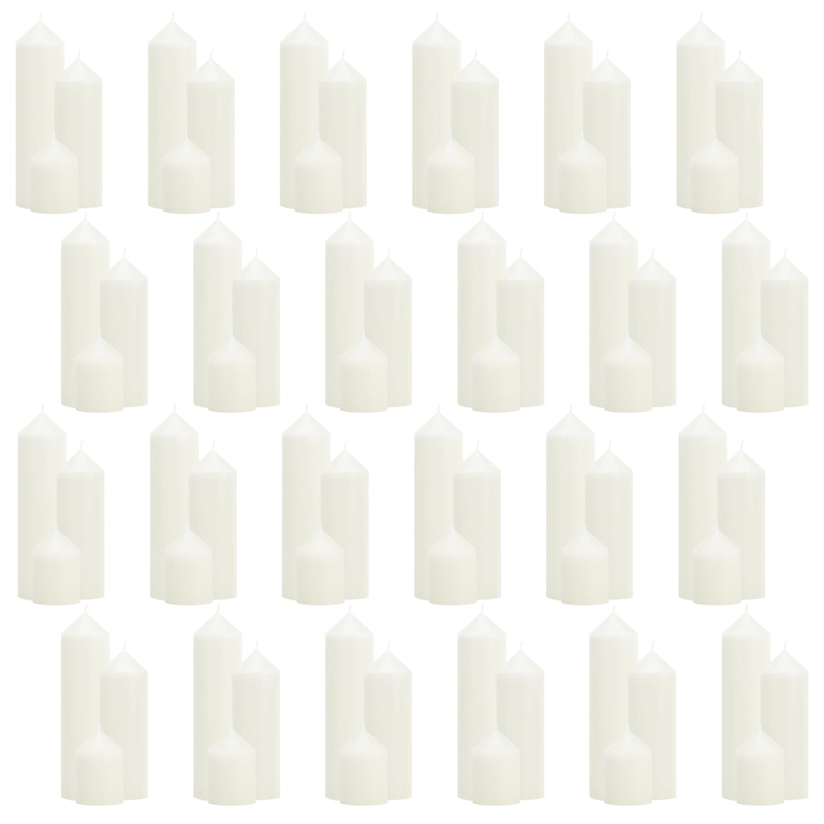 Trxvxo White Pillar Candles Bulk Set of 72，3 Different Lengths 2 x 3/6/8 Inch (24 Each)，Hurricane Candles，Dripless Unscented Smokeless，Gives You a Better Atmosphere When Organizing an Event Party.