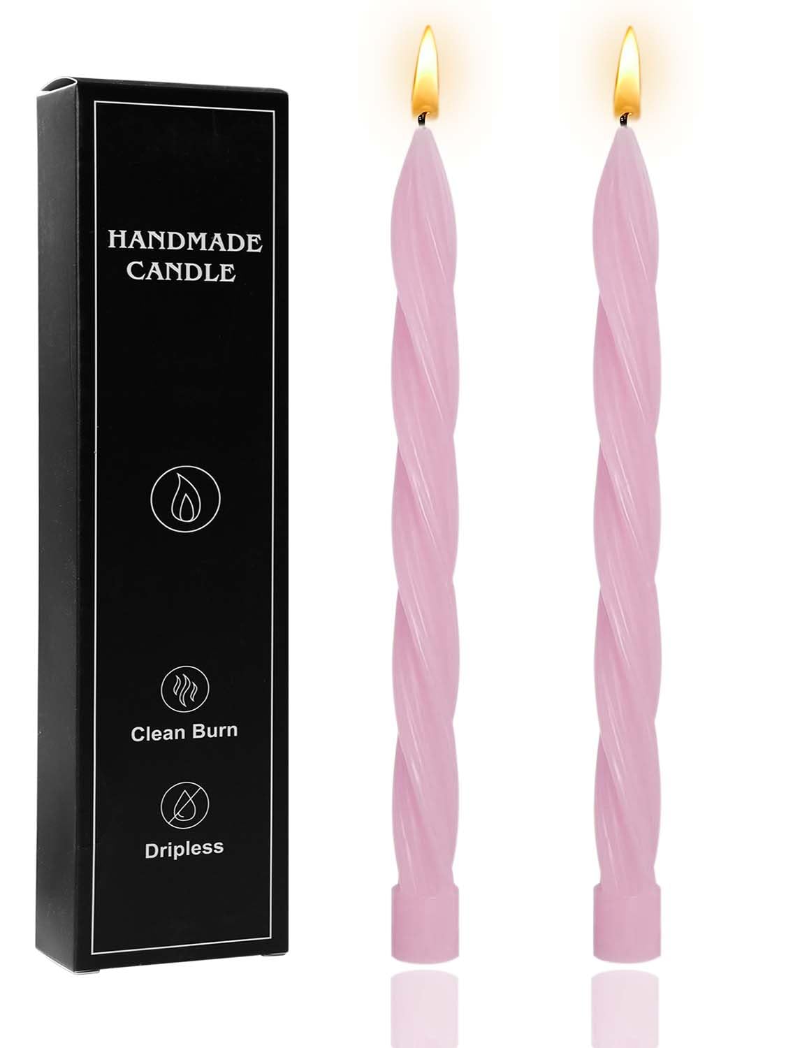 10in Spiral Taper Candles Set of 2 Pack Striped Tapered Candle, Decorative Threaded Candle for Dinner Party Wedding, Kitchen Decors, Christmas, Halloween (Spiral Light Pink, 10in)