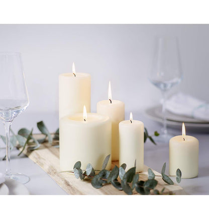BOLSIUS 6 Ivory Pillar Candles Bulk - 3x3 Inches Candle Set - 25+ Hours Clean Burning - No Palm Oil - 0% Animal Fat - Premium European Quality - Unscented Dripless Dinner Pillars