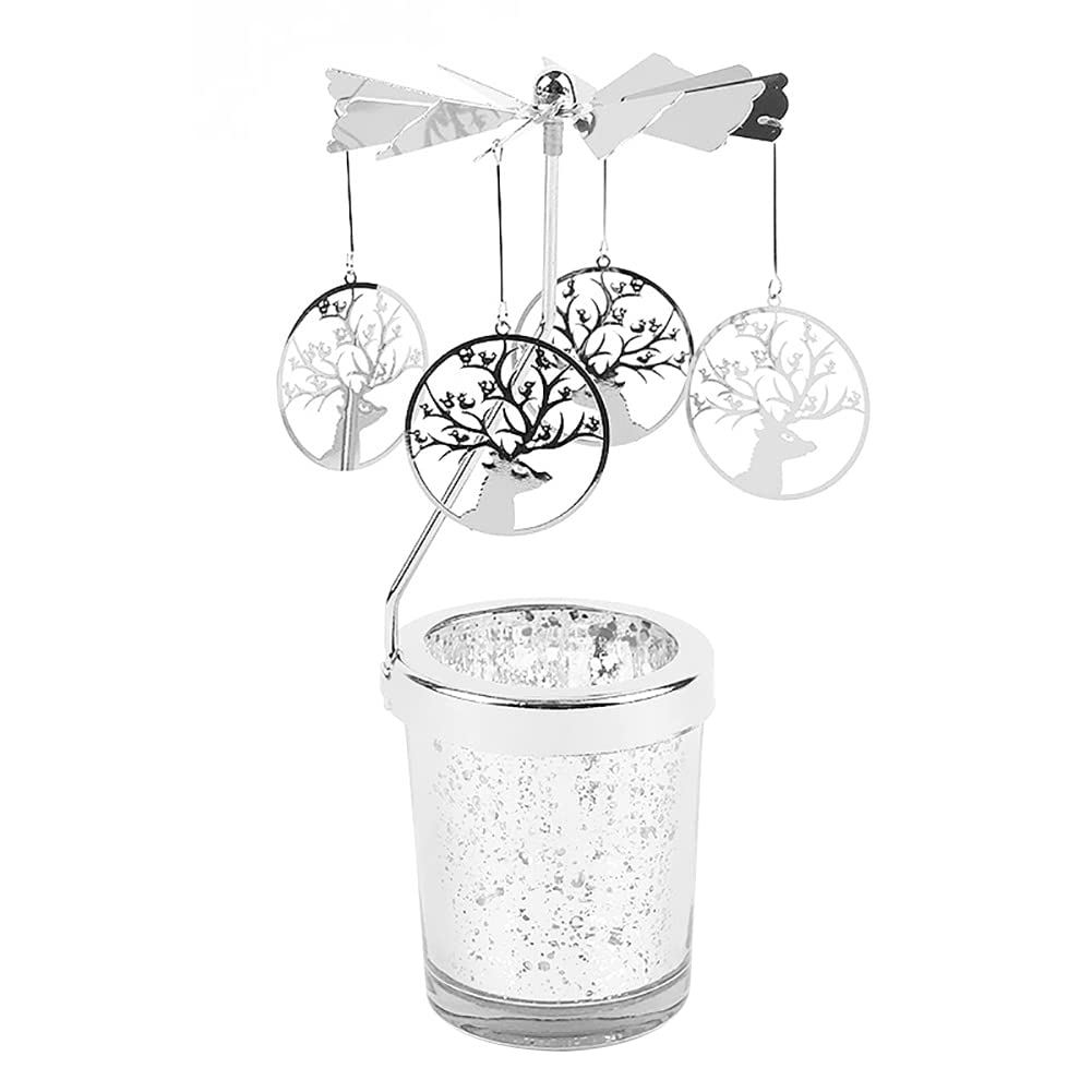 Rotary Candle Holder, Spinning Windmill Candlestick Carousel Candle Tea Light Holder with Romantic Candlestick Ornament for Wedding Party Christmas Home Decor