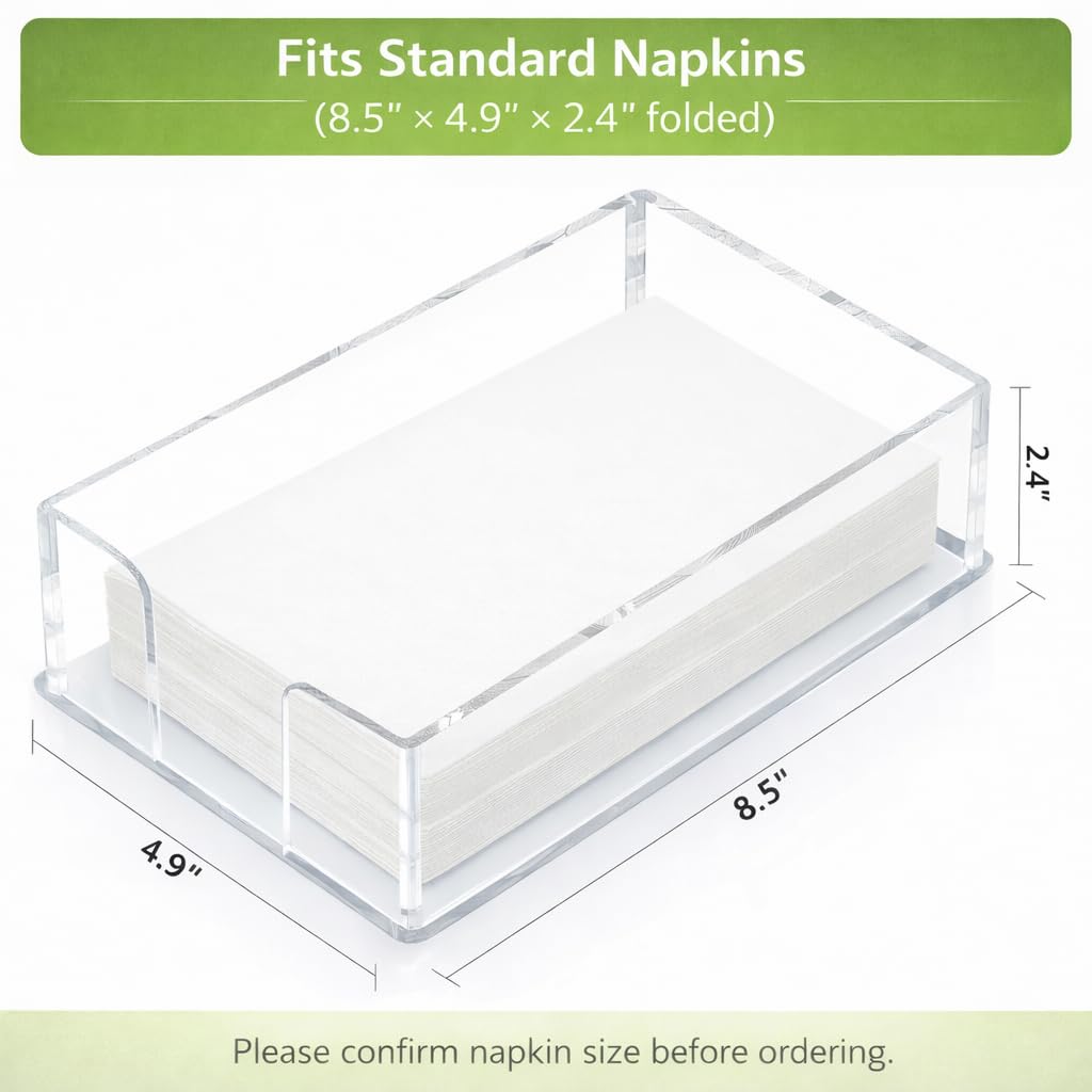 Fengzhe Acrylic Guest Towel Napkin Holder, Clear Bathroom Paper Hand Towels Storage Tray, Disposable Paper Towel Holder for Bathroom, Kitchen, Parties, Weddings, and Various Events 8.5x4.9x2.4 inches