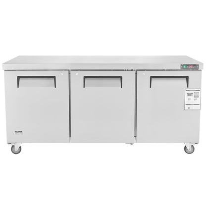 VEVOR 72" Commercial Refrigerator Sandwich & Salad Prep Table, 20 Cu. Ft Stainless Steel Refrigerated Food Prep Station with 3 Doors, Frost Free Refrigerator with Lock for Restaurant, Bar, Store
