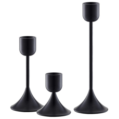 idyllictime Candle Holder Metal Heavy Base for Room Décor Christmas Decorations Party Wedding Halloween Black, 1 Set (3 Pcs)