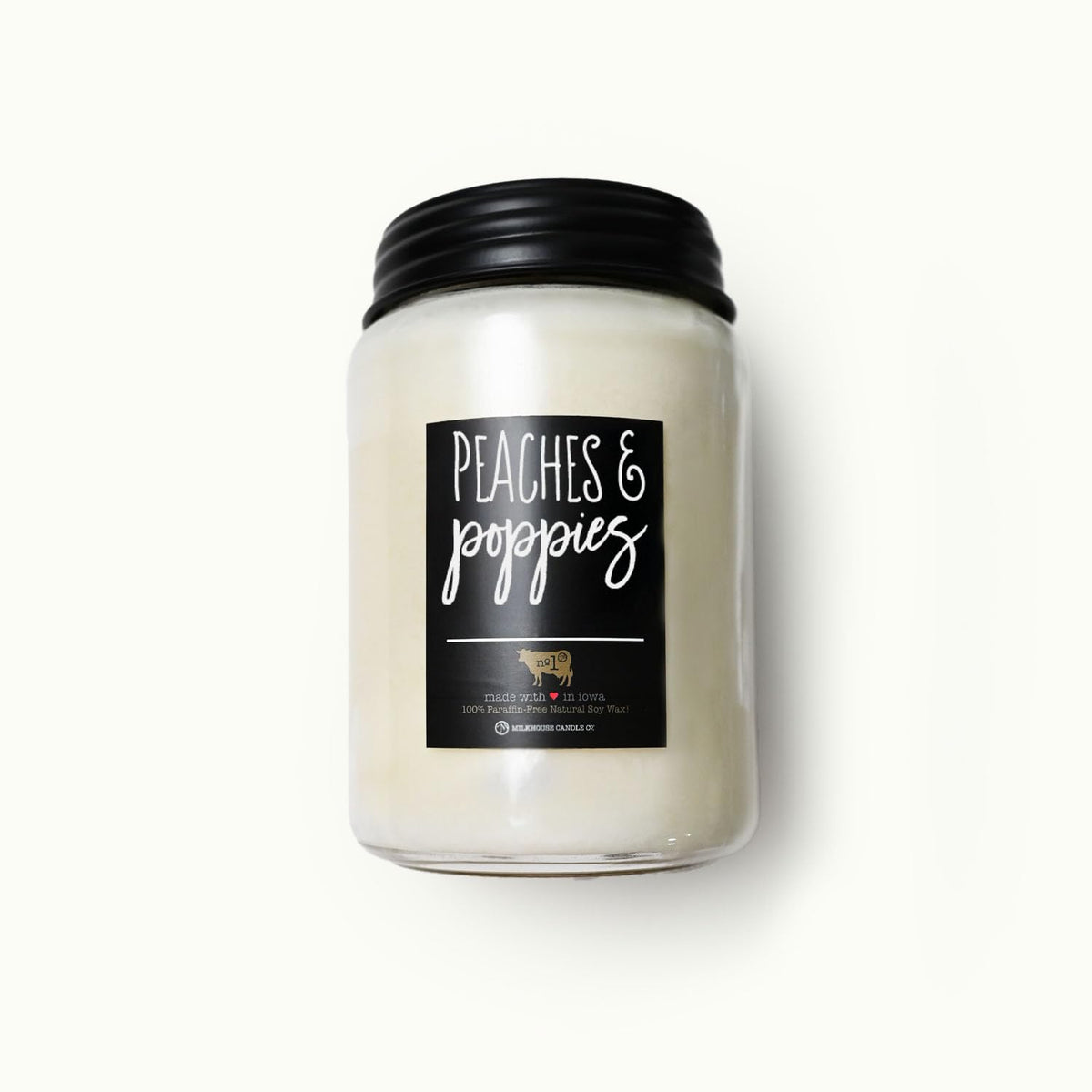 Milkhouse Candle Company Peaches & Poppies Soy Candle - Ripe Peaches | Wild Poppies | Vanilla Bean Scented - 26 oz Farmhouse Jar with Lid, 150+ Hour Burn Time, Made in the USA