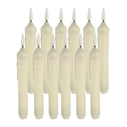 Mxqdhx 12 Flameless Taper Candles LED Taper Candles Flickering Bulk Ivory LED Candlestick for Halloween Christmas Wedding Church Easter Party Decor Table Centerpiece, Warm Yellow 6.1 in, No Batteries