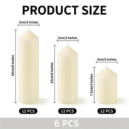 6 Pcs Individually Wrapped Pillar Candles Bulk, 2x3 2x6 2x8 Inch, Unscented Dripless Smokeless, Hurricane Candles for Wedding Party, Spa, Home Decor (6 Ivory Pointed-tip, 2 x 3/6/8 Inch)