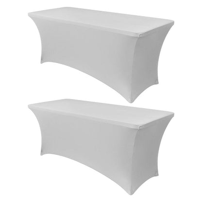 Obstal Spandex Table Cover 6ft Fitted Tablecloth Rectangular - Stretch Folding Table Cloth Rectangle for Birthday Party Wedding Banquet, Silver, 72L x 30W Inch