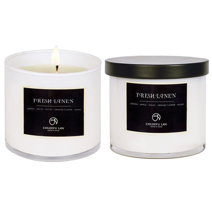Chloefu LAN Fresh Linen Candles Laundry Candles Non-Toxic Air Freshening Scented Candle Decorative Pet Odor Eliminator for Home Luxury Scented Soy Jar Candle for Bathroom Decor 7.1 oz 2 Pack