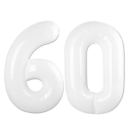 White Number 60 Balloon 40 inch, Translucent 60 Number Balloons, 60th White Birthday Decorations for Women Men, 60 Year Old Party Supplies