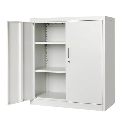 MilleLoom Metal Storage Locker, 36" Heavy Duty Garage Storage Cabinet with Locking Doors and Adjustable Shelves, Lockable Steel File Cabinet for Home Office White