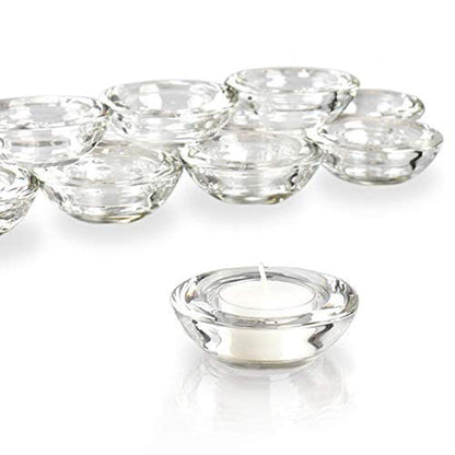 ELIVIA Clear Tealight Candle Holders - Set of 24, Round Chunky Glass Candle Holder, 3" Diameter - CH01