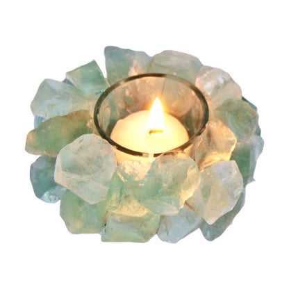 Green Fluorite Rough Stone Votive Candle Holder Tealight Quartz Crystal Healing Gemstone Tealight Holder Home Decor Reiki Stone