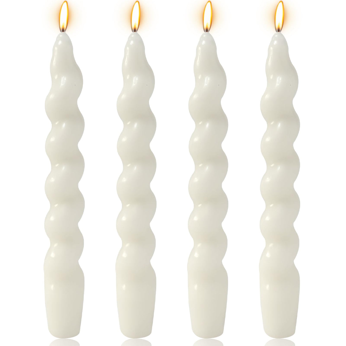 4 Pack 7 Inch White Spiral Taper Candles, Unscented Dripless Twisted Fat Candlesticks for Home Décor Party Wedding and Celebrations